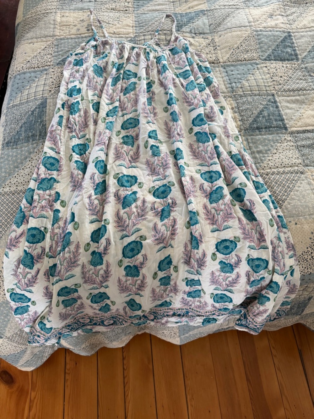 Pink Chicken White Midi Dress with Teal & Lavender Floral Print